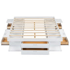 Lit plateforme Queen, tiroirs de rangement, étagères ouvertes, sans sommier tapissier, blanc