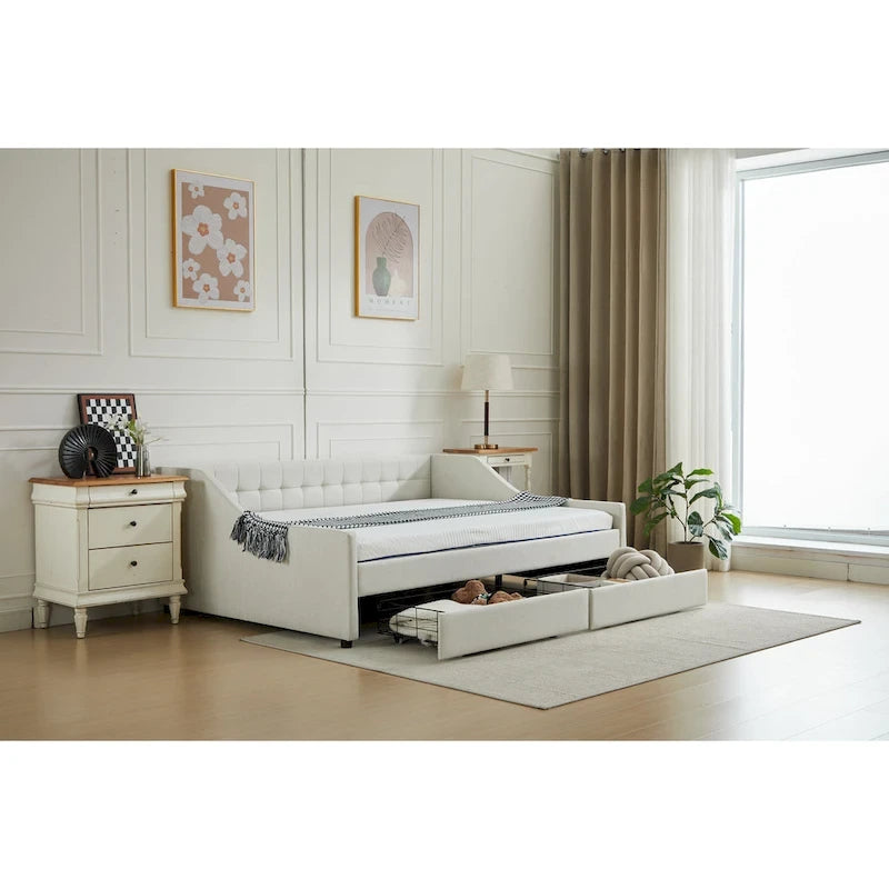 Lit de repos d'angle double avec tiroirs de rangement