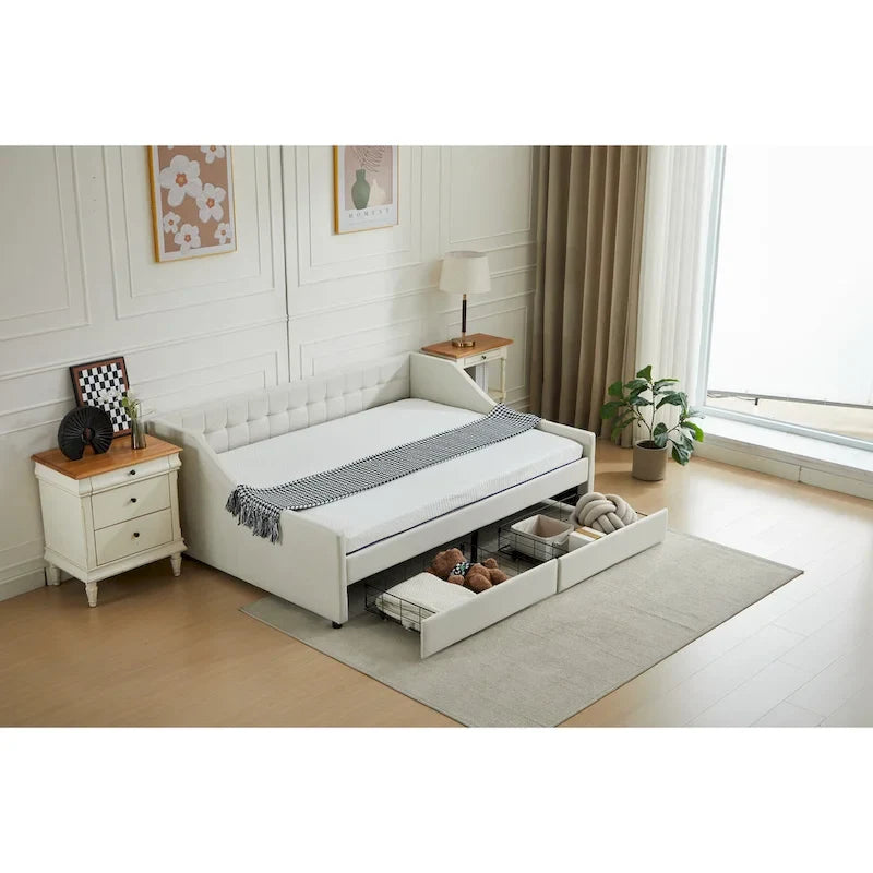 Lit de repos d'angle double avec tiroirs de rangement