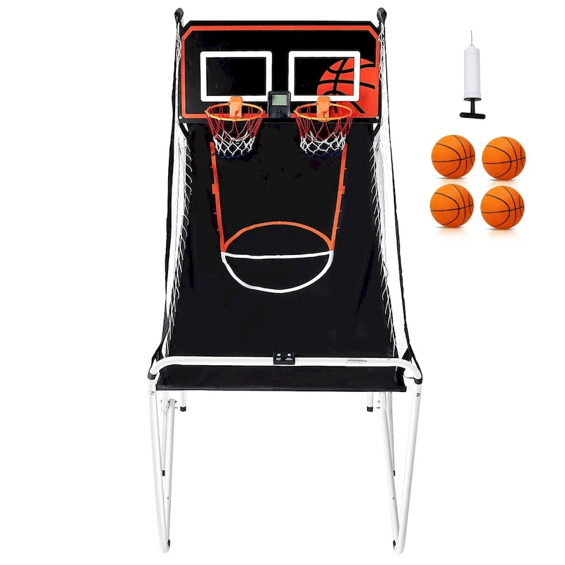 Jeu d'arcade de basketball pliable, jeu de basketball d'intérieur à 2 joueurs, jeu de sport double tir à domicile avec 8 modes de jeu et pompe de gonflage