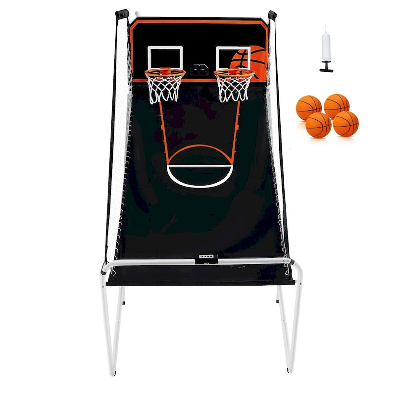 Jeu d'arcade de basketball pliable, jeu de basketball d'intérieur à 2 joueurs, jeu de sport double tir à domicile avec 8 modes de jeu et pompe de gonflage