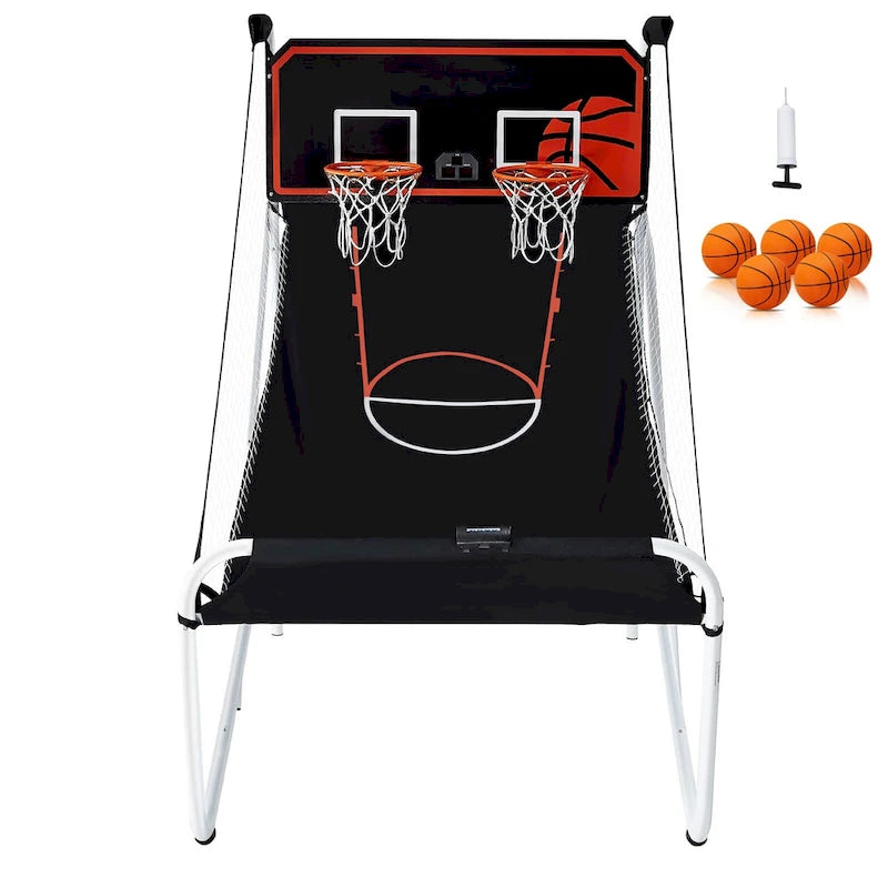 Jeu d'arcade de basketball pliable, jeu de basketball d'intérieur à 2 joueurs, jeu de sport double tir à domicile avec 8 modes de jeu et pompe de gonflage