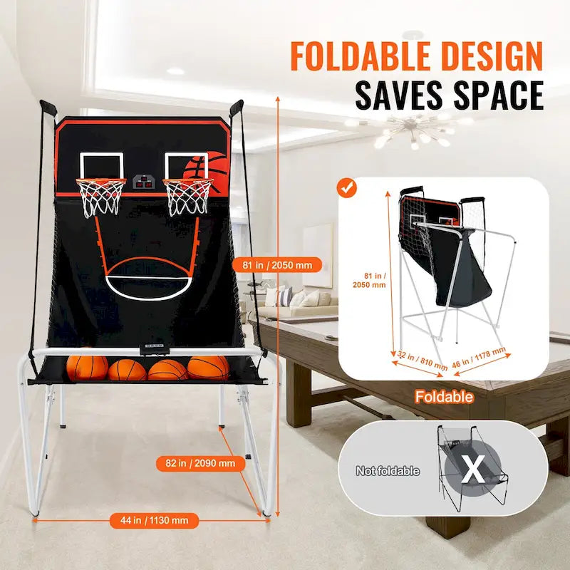Jeu d'arcade de basketball pliable, jeu de basketball d'intérieur à 2 joueurs, jeu de sport double tir à domicile avec 8 modes de jeu et pompe de gonflage