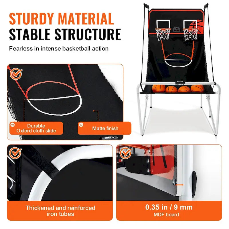 Jeu d'arcade de basketball pliable, jeu de basketball d'intérieur à 2 joueurs, jeu de sport double tir à domicile avec 8 modes de jeu et pompe de gonflage