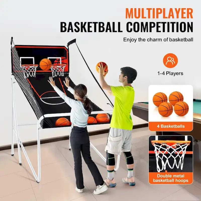 Jeu d'arcade de basketball pliable, jeu de basketball d'intérieur à 2 joueurs, jeu de sport double tir à domicile avec 8 modes de jeu et pompe de gonflage