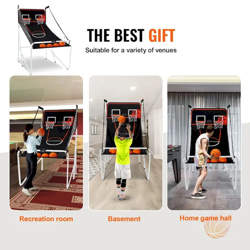 Jeu d'arcade de basketball pliable, jeu de basketball d'intérieur à 2 joueurs, jeu de sport double tir à domicile avec 8 modes de jeu et pompe de gonflage