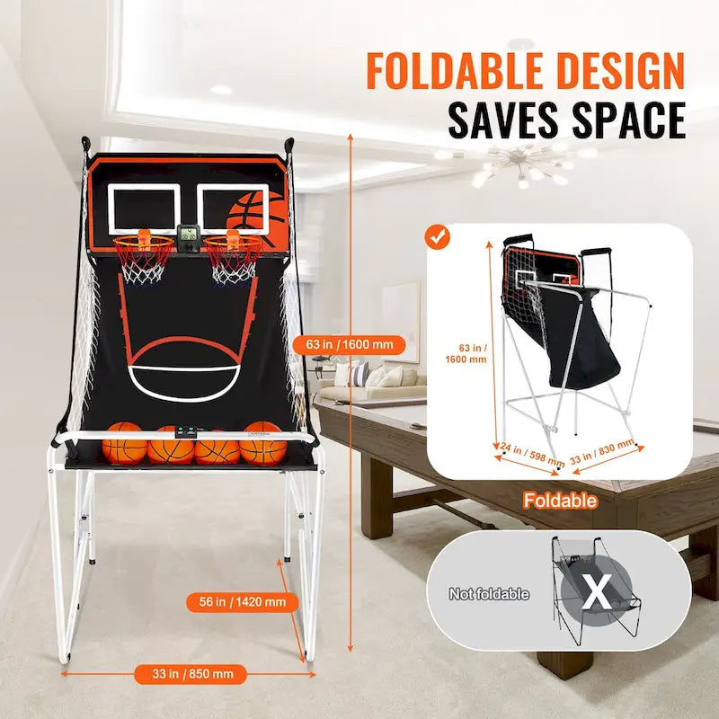 Jeu d'arcade de basketball pliable, jeu de basketball d'intérieur à 2 joueurs, jeu de sport double tir à domicile avec 8 modes de jeu et pompe de gonflage