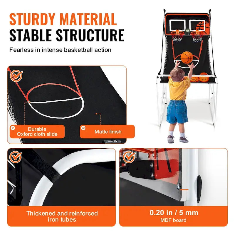 Jeu d'arcade de basketball pliable, jeu de basketball d'intérieur à 2 joueurs, jeu de sport double tir à domicile avec 8 modes de jeu et pompe de gonflage