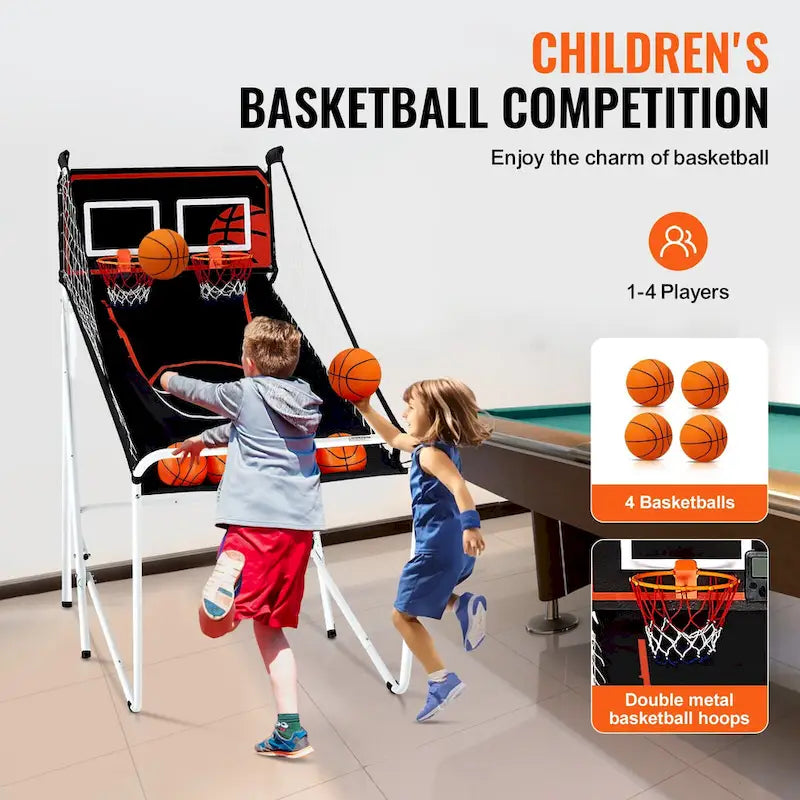 Jeu d'arcade de basketball pliable, jeu de basketball d'intérieur à 2 joueurs, jeu de sport double tir à domicile avec 8 modes de jeu et pompe de gonflage