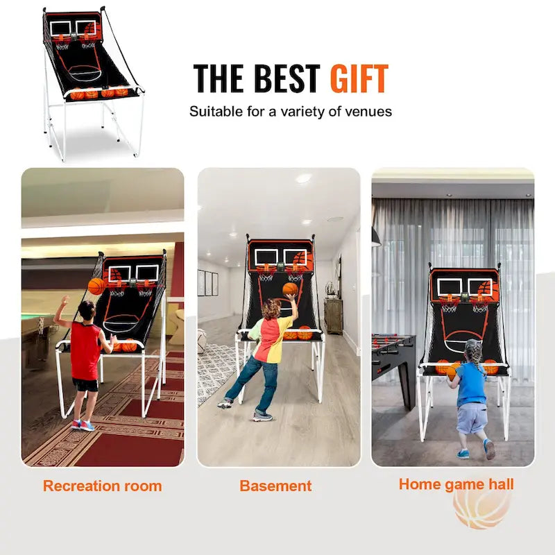 Jeu d'arcade de basketball pliable, jeu de basketball d'intérieur à 2 joueurs, jeu de sport double tir à domicile avec 8 modes de jeu et pompe de gonflage