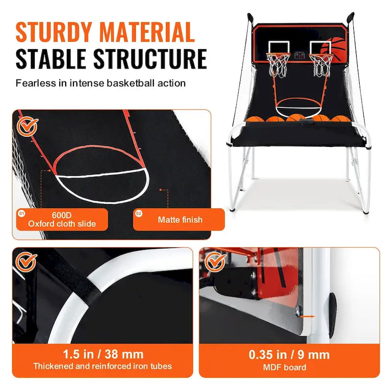 Jeu d'arcade de basketball pliable, jeu de basketball d'intérieur à 2 joueurs, jeu de sport double tir à domicile avec 8 modes de jeu et pompe de gonflage