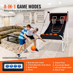 Jeu d'arcade de basketball pliable, jeu de basketball d'intérieur à 2 joueurs, jeu de sport double tir à domicile avec 8 modes de jeu et pompe de gonflage