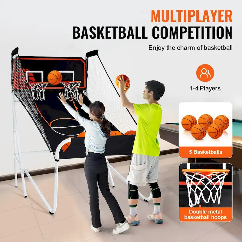 Jeu d'arcade de basketball pliable, jeu de basketball d'intérieur à 2 joueurs, jeu de sport double tir à domicile avec 8 modes de jeu et pompe de gonflage