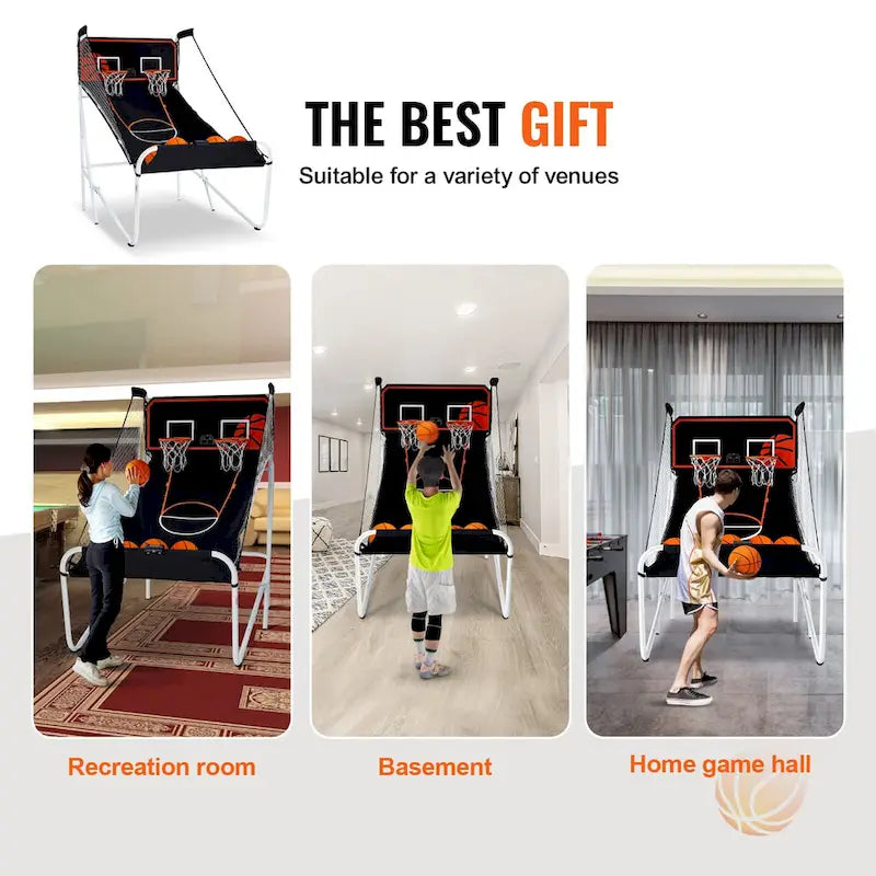 Jeu d'arcade de basketball pliable, jeu de basketball d'intérieur à 2 joueurs, jeu de sport double tir à domicile avec 8 modes de jeu et pompe de gonflage