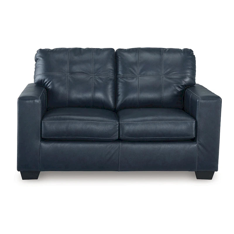 Causeuse Orion, sièges capitonnés en cuir véritable et synthétique bleu océan, 62 pouces
