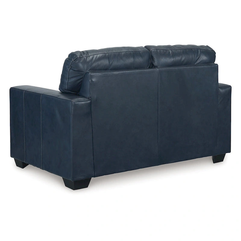 Causeuse Orion, sièges capitonnés en cuir véritable et synthétique bleu océan, 62 pouces