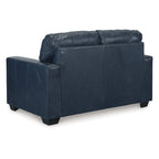 Causeuse Orion, sièges capitonnés en cuir véritable et synthétique bleu océan, 62 pouces