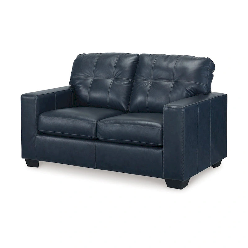 Causeuse Orion, sièges capitonnés en cuir véritable et synthétique bleu océan, 62 pouces
