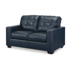 Causeuse Orion, sièges capitonnés en cuir véritable et synthétique bleu océan, 62 pouces