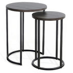 Ensemble de 2 tables gigognes Flint, acajou marron foncé, base en métal noir