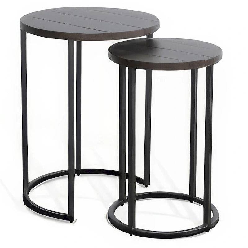 Ensemble de 2 tables gigognes Flint, acajou marron foncé, base en métal noir