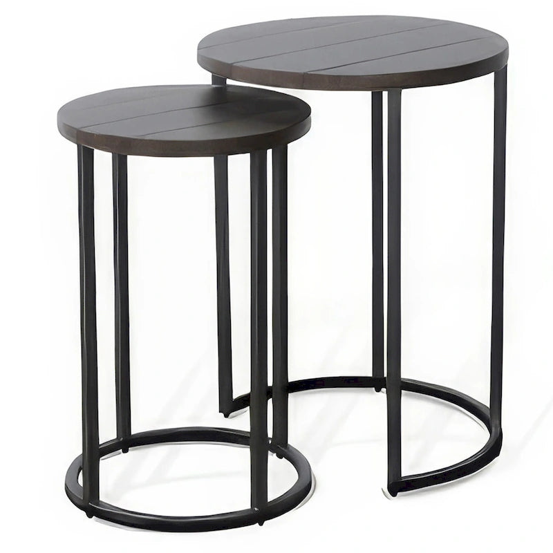 Ensemble de 2 tables gigognes Flint, acajou marron foncé, base en métal noir