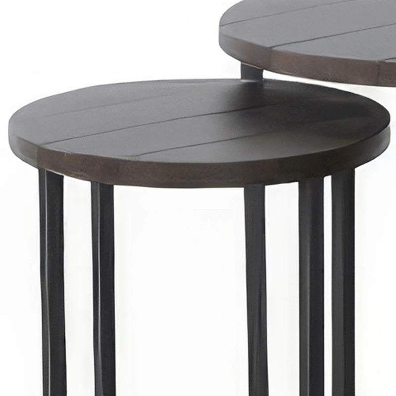 Ensemble de 2 tables gigognes Flint, acajou marron foncé, base en métal noir