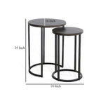 Ensemble de 2 tables gigognes Flint, acajou marron foncé, base en métal noir