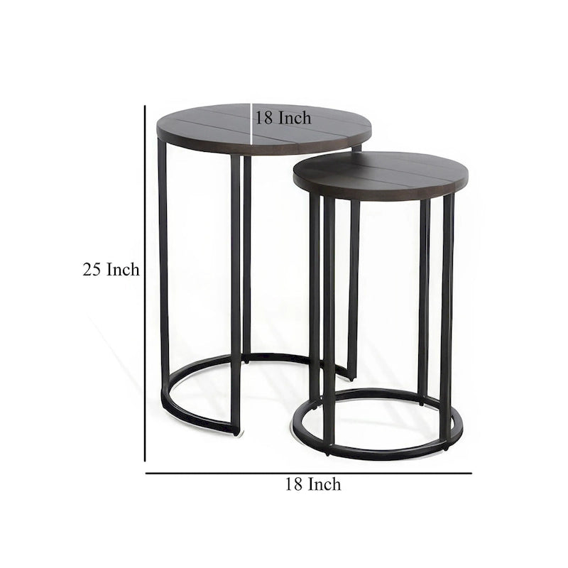 Ensemble de 2 tables gigognes Flint, acajou marron foncé, base en métal noir