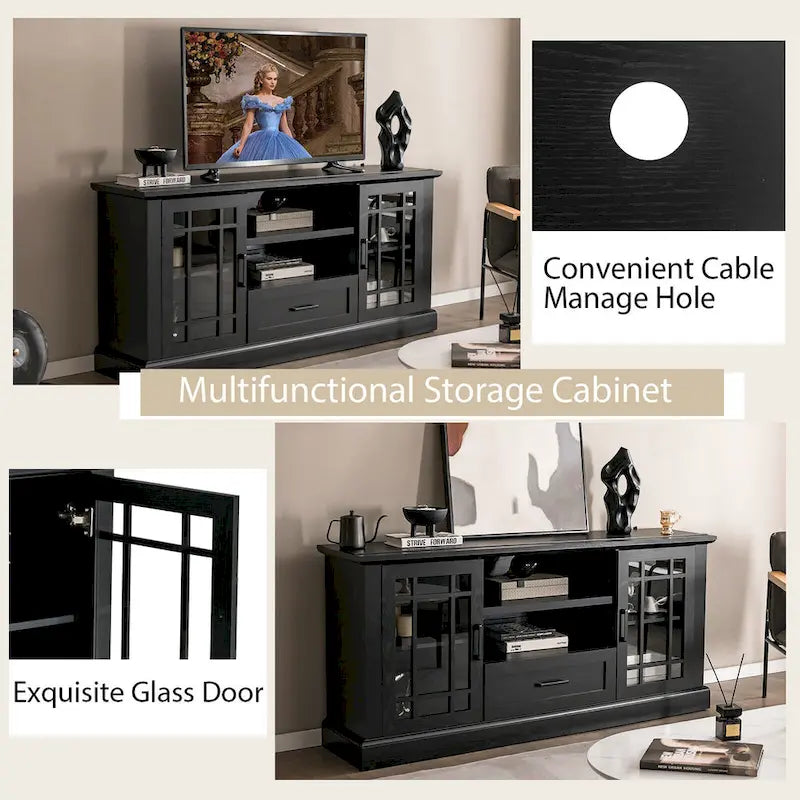 Meuble TV de ferme pour téléviseurs jusqu'à 70 po, meuble média avec verre