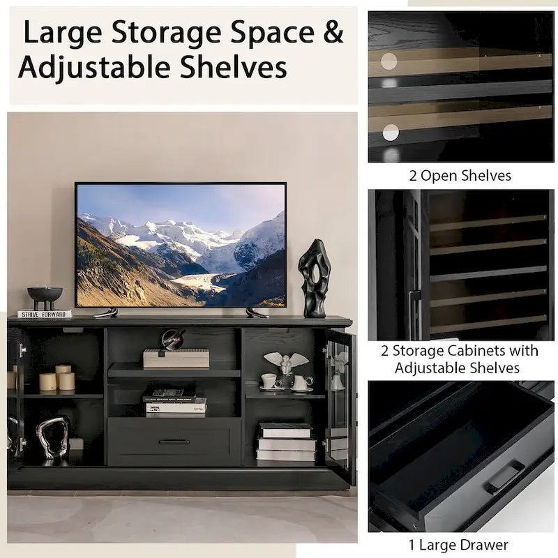 Meuble TV de ferme pour téléviseurs jusqu'à 70 po, meuble média avec verre