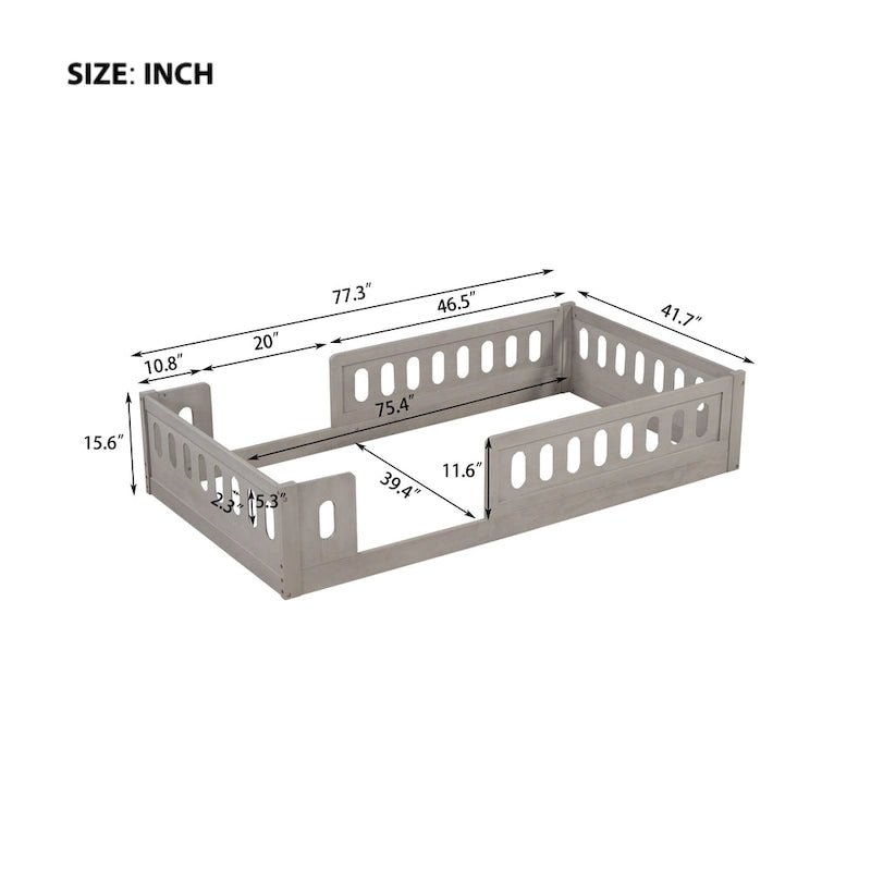 Lit Plateforme Moderne en Bois de Taille Double avec Garde-Corps pour Chambre à Coucher