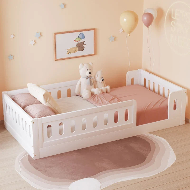 Lit Plateforme Moderne en Bois de Taille Double avec Garde-Corps pour Chambre à Coucher