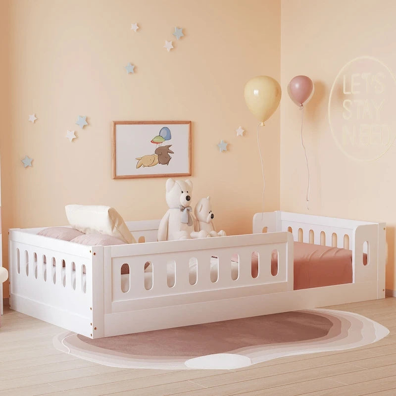 Lit Plateforme Moderne en Bois de Taille Double avec Garde-Corps pour Chambre à Coucher