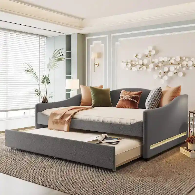 Lit de repos complet en polaire Teddy avec lit gigogne et lumières LED