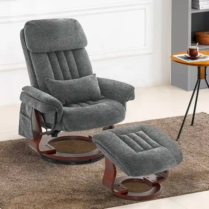 Fauteuil inclinable pivotant avec ottoman, chaise de bureau de loisirs, fauteuil ergonomique, tissu chenille 4687