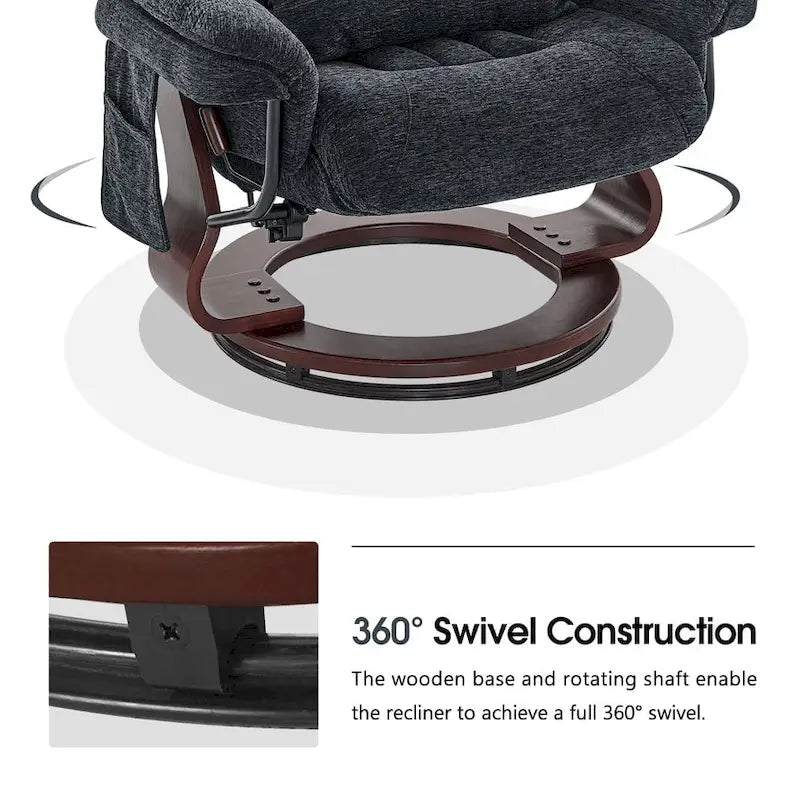 Fauteuil inclinable pivotant avec ottoman, chaise de bureau de loisirs, fauteuil ergonomique, tissu chenille 4687