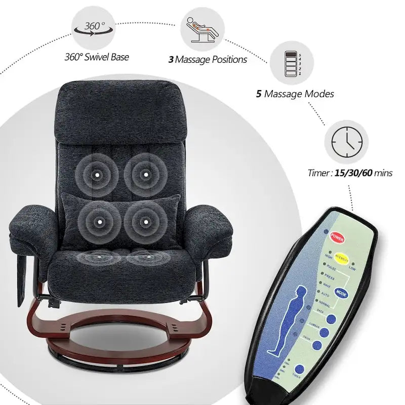 Fauteuil inclinable pivotant avec ottoman, chaise de bureau de loisirs, fauteuil ergonomique, tissu chenille 4687