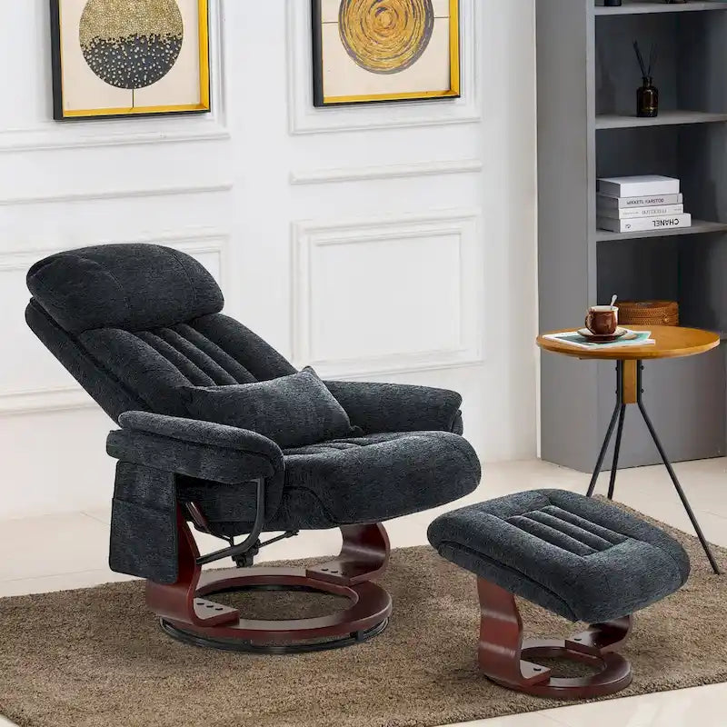 Fauteuil inclinable pivotant avec ottoman, chaise de bureau de loisirs, fauteuil ergonomique, tissu chenille 4687