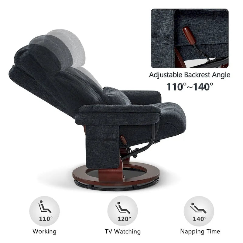 Fauteuil inclinable pivotant avec ottoman, chaise de bureau de loisirs, fauteuil ergonomique, tissu chenille 4687