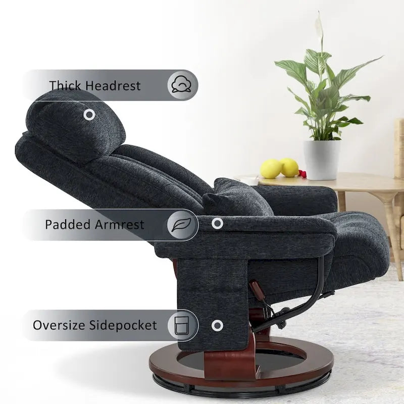 Fauteuil inclinable pivotant avec ottoman, chaise de bureau de loisirs, fauteuil ergonomique, tissu chenille 4687
