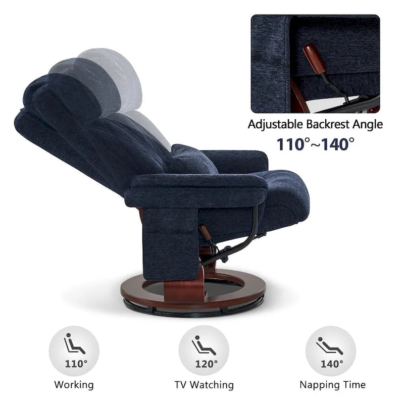 Fauteuil inclinable pivotant avec ottoman, chaise de bureau de loisirs, fauteuil ergonomique, tissu chenille 4687