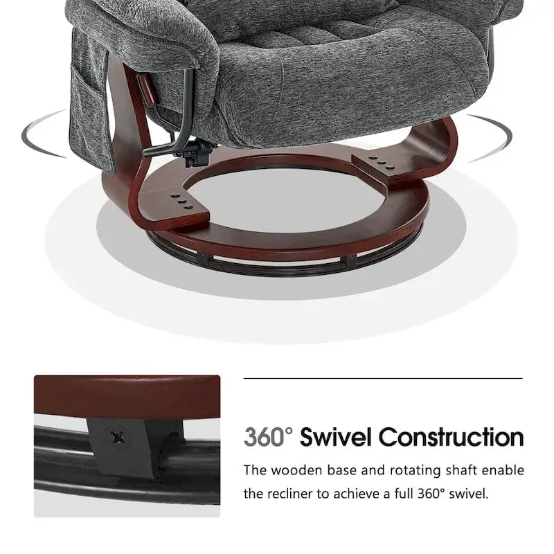 Fauteuil inclinable pivotant avec ottoman, chaise de bureau de loisirs, fauteuil ergonomique, tissu chenille 4687