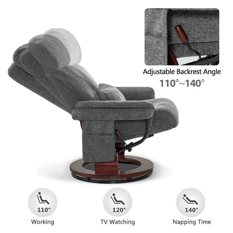 Fauteuil inclinable pivotant avec ottoman, chaise de bureau de loisirs, fauteuil ergonomique, tissu chenille 4687