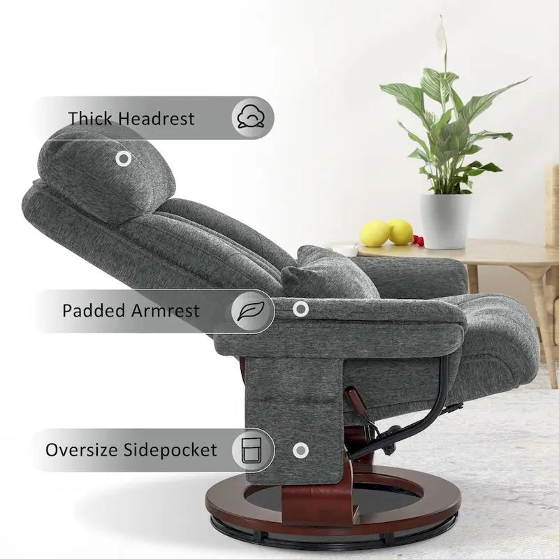 Fauteuil inclinable pivotant avec ottoman, chaise de bureau de loisirs, fauteuil ergonomique, tissu chenille 4687