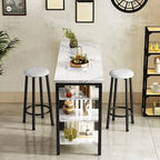 Ensemble de table de bar Grondin moderne contemporain 3 pièces en faux marbre avec 2 tabourets rembourrés et étagères de rangement supplémentaires