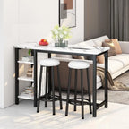 Ensemble de table de bar Grondin moderne contemporain 3 pièces en faux marbre avec 2 tabourets rembourrés et étagères de rangement supplémentaires