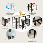 Ensemble de table de bar Grondin moderne contemporain 3 pièces en faux marbre avec 2 tabourets rembourrés et étagères de rangement supplémentaires