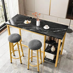 Ensemble de table de bar Grondin moderne contemporain 3 pièces en faux marbre avec 2 tabourets rembourrés et étagères de rangement supplémentaires