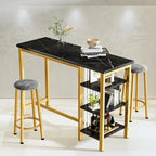 Ensemble de table de bar Grondin moderne contemporain 3 pièces en faux marbre avec 2 tabourets rembourrés et étagères de rangement supplémentaires
